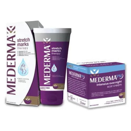 MEDERMA PM Overnight Acne Scar Removal Cream 10g & Stretch Mark Removal Therapy 50g (60 g)